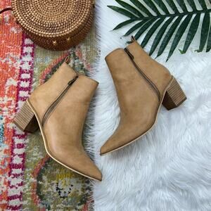 CCOCCI Neutral Beige Tan Side Zipper Faux Leather Heeled Ankle Boots Booties 8